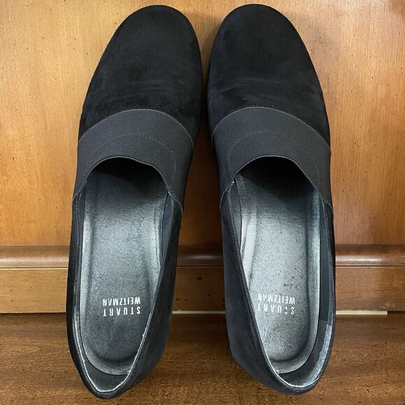 Stuart Weitzman Leather Suede Loafer Black Slip On Stretch Band Women's Size 10 - Picture 5 of 12